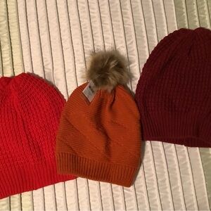 NWT Beanie Bundle of 3 colors Pumpkin, Christmas Red, Burgundy - Christmas Gift